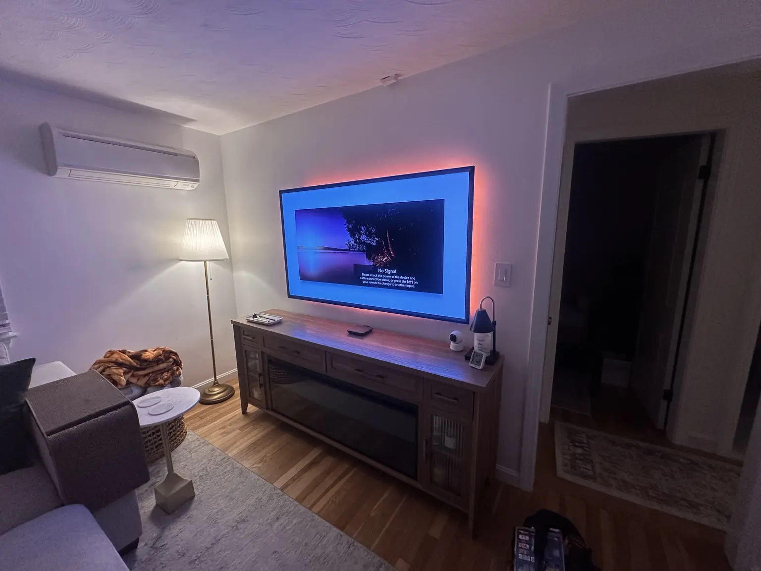 Completed display installation with ambient backlighting
