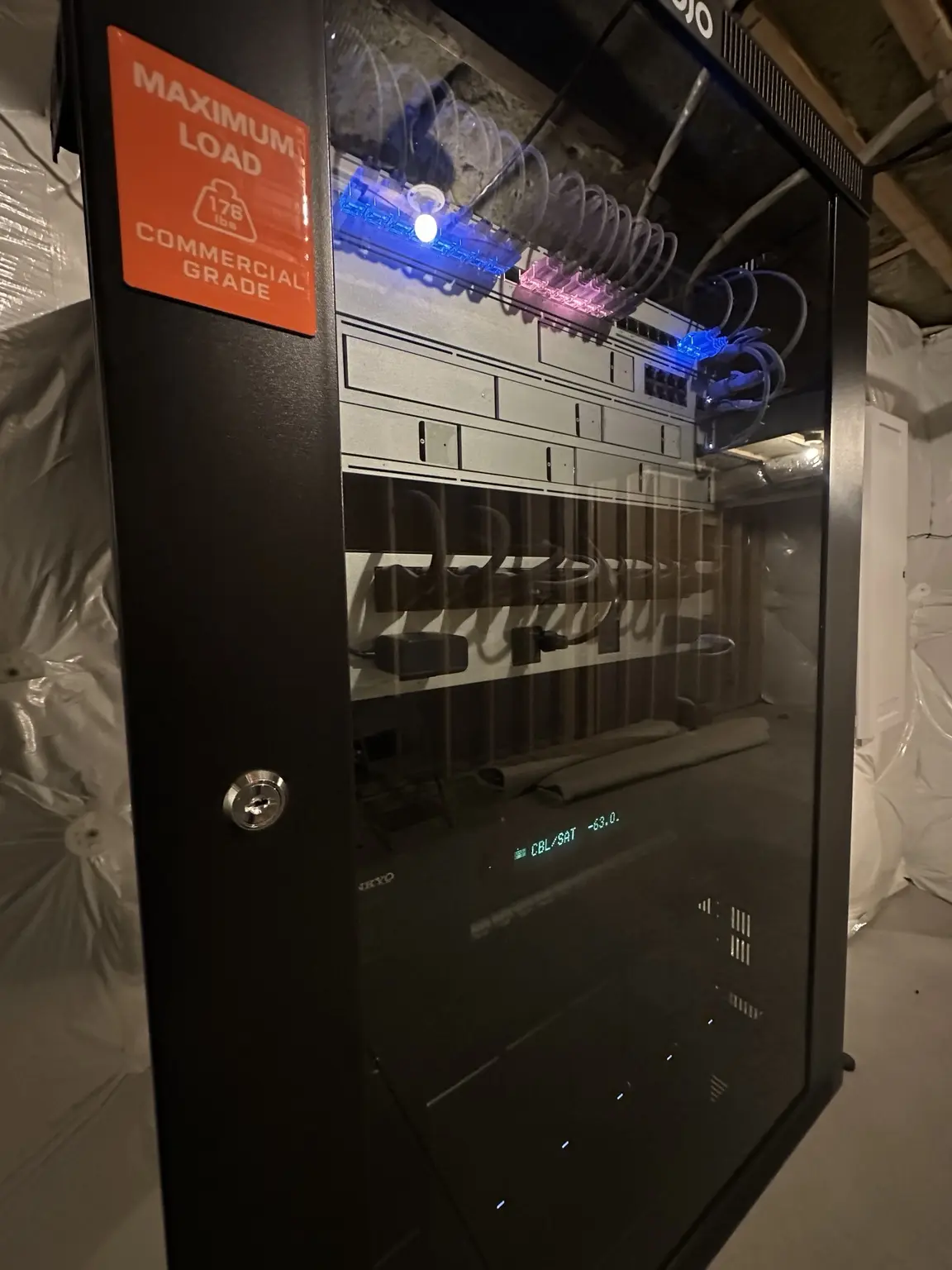 Completed structured network and audio equipment rack